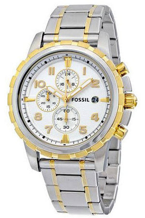 Fossil Dean Chronograph White Dial Two Tone Steel Strap Watch for Men - FS4795