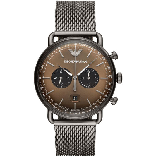 Emporio Armani Aviator Brown Dial Grey Mesh Bracelet Watch For Men - AR11141