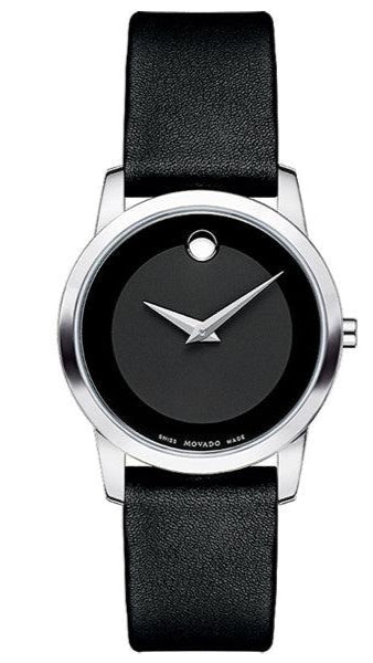Movado Museum Classic Black Dial Leather Strap Watch For Women - 0606503