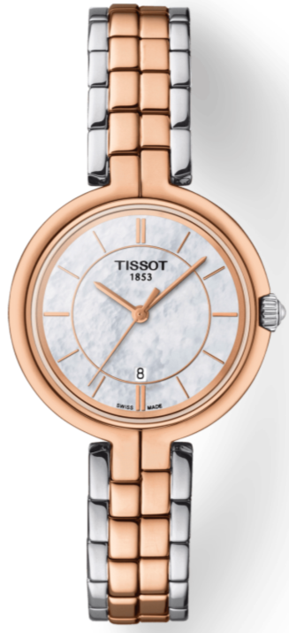 Tissot T Lady Flamingo Lady Mother of Pearl Dial Two Tone Steel Strap Watch For Women - T094.210.22.111.00