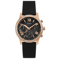 Guess Solar 40mm Black & Rose Gold Dial Black Rubber Strap Watch For Women - W1135L4