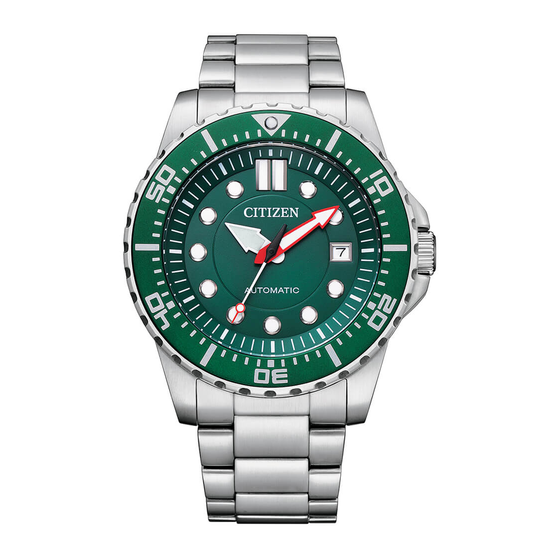 Citizen Promaster Mechanical Green Dial Silver Stainless Steel Strap Watch For Men - NJ0129-87X