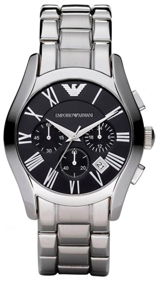 Emporio Armani Valente Chronograph Black Dial Silver Steel Strap Watch For Men - AR0673