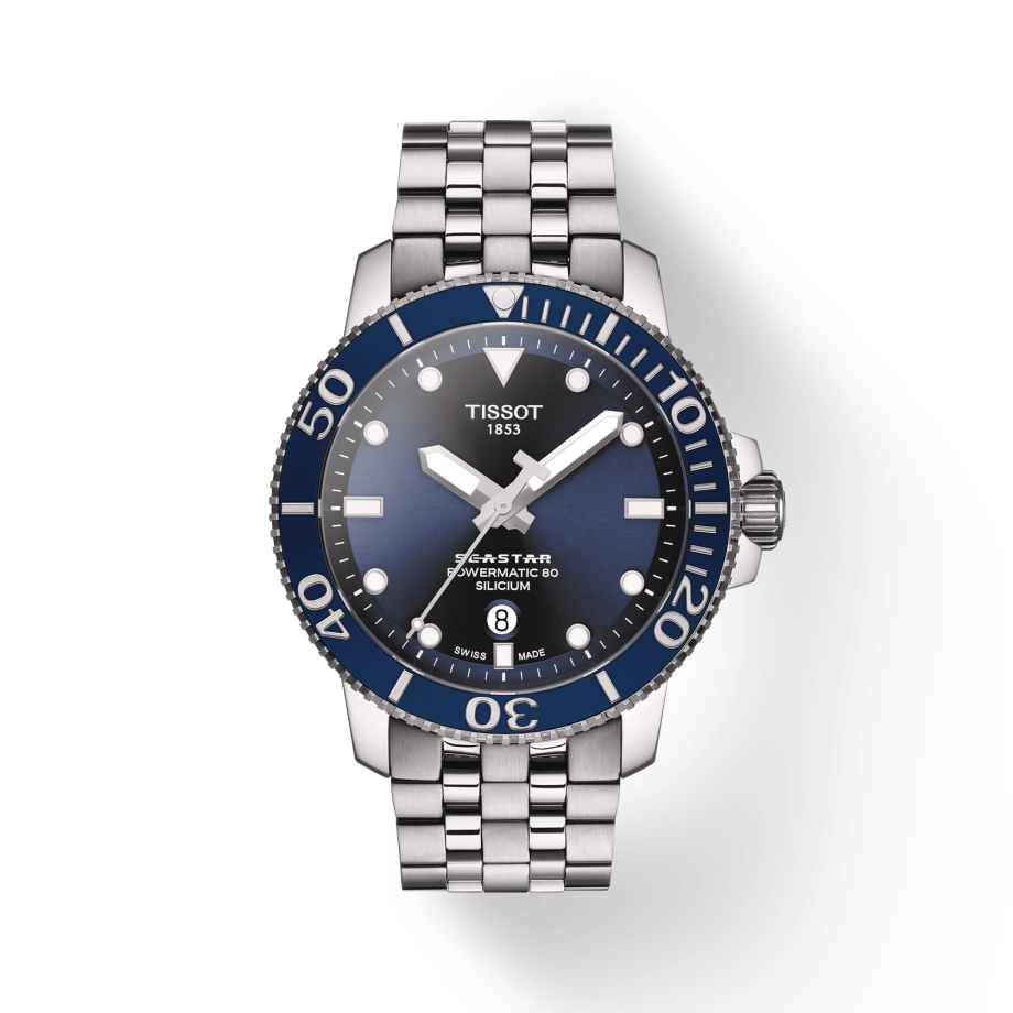 Tissot T Sport Seastar 1000 Powermatic Silicum Blue Dial Stainless Steel Strap Watch For Men - T120.407.11.041.01