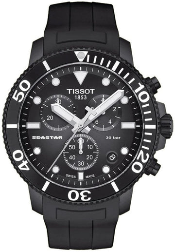 Tissot Seaster 1000 Chronograph Black Dial Black Rubber Strap Watch For Men - T120.417.37.051.02