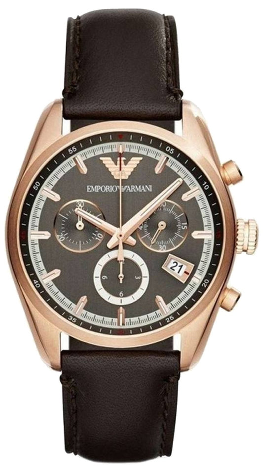 Emporio Armani Chronograph Gray Dial Brown Leather Strap Watch For Men - AR6043