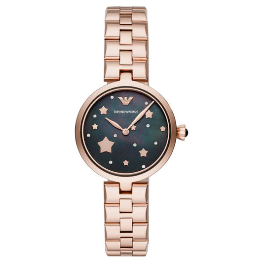 Emporio Armani Arianna Mother of Pearl Black Dial Rose Gold Steel Strap Watch For Women - AR11197