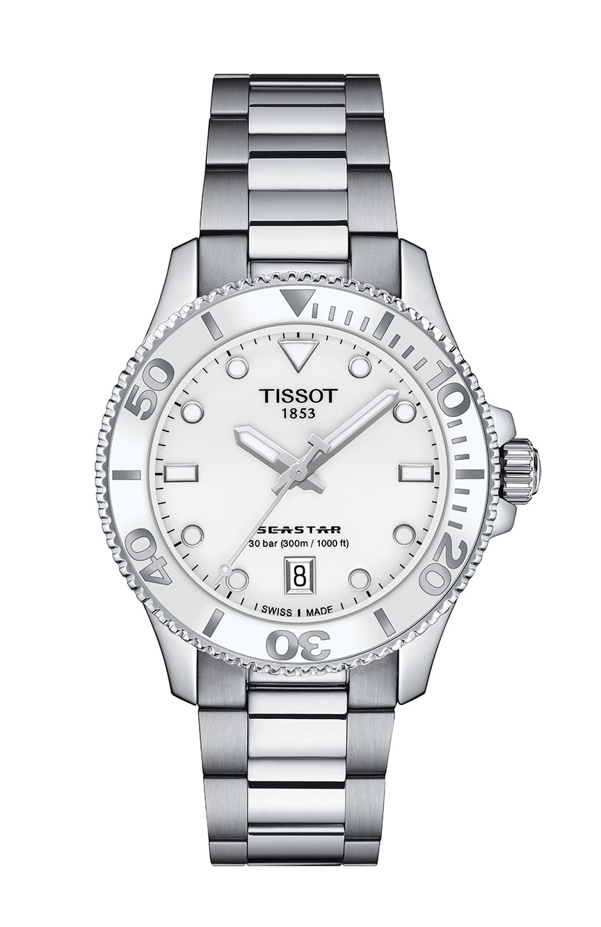 Tissot Seastar 1000 Lady White Dial Silver Steel Strap Watch for Women - T120.210.11.011.00