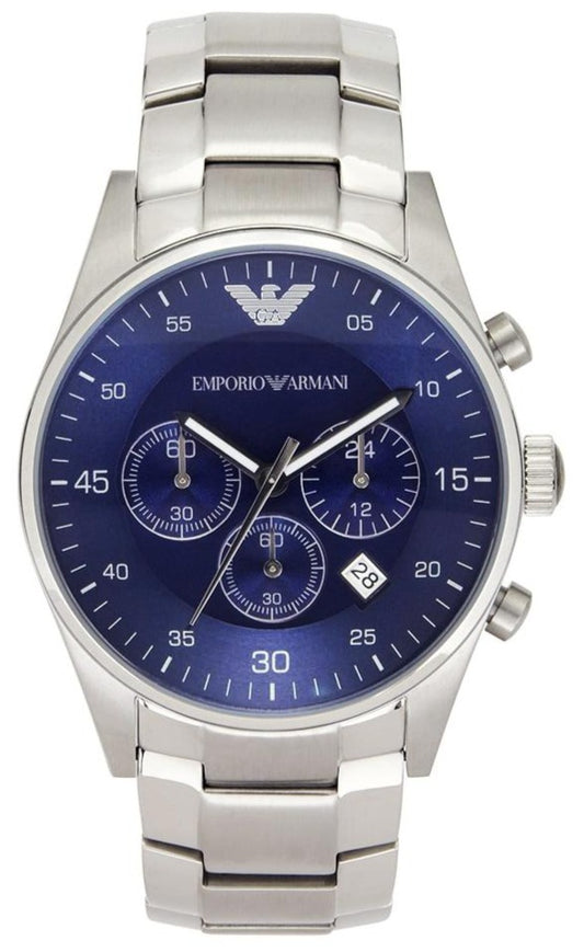 Emporio Armani Sportivo Chronograph Blue Dial Silver Steel Strap Watch For Men - AR5860