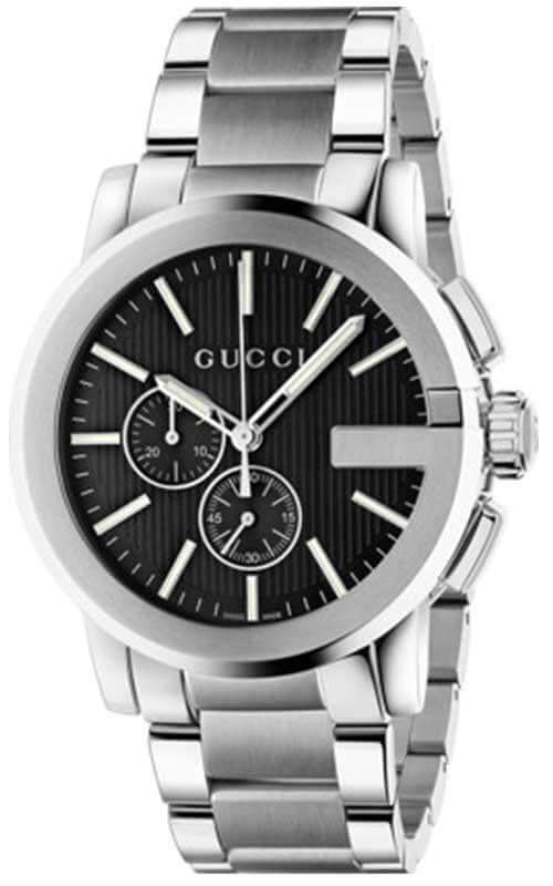 Gucci G Chrono Black Dial Silver Steel Strap Watch For Men - YA101204