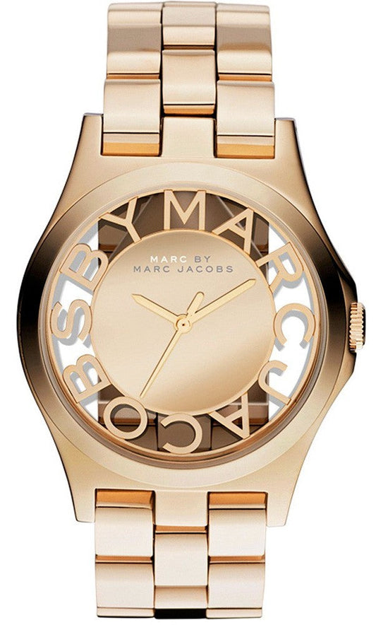 Marc Jacobs Henry Transparent Gold Dial Gold Stainless Steel Strap Watch for Women - MBM3206