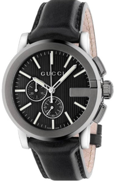 Gucci G Chrono Quartz Black Dial Black Leather Strap Watch For Men - YA101205