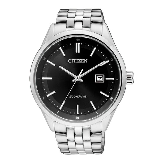 Citizen Eco Drive Black Dial Silver Stainless Steel Watch For Men - BM7250-56E