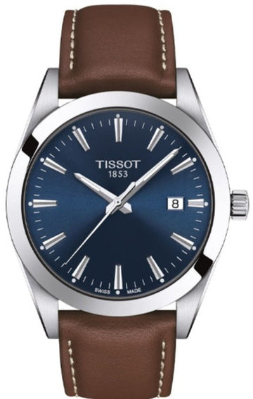 Tissot Gentleman Blue Dial Brown Leather Strap Watch For Men - T127.410.16.041.00