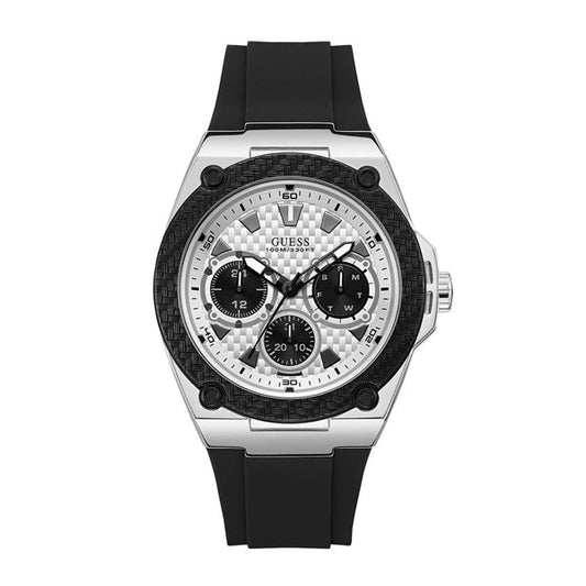 Guess Legacy White Dial Black Rubber Strap Watch For Men - W1049G3