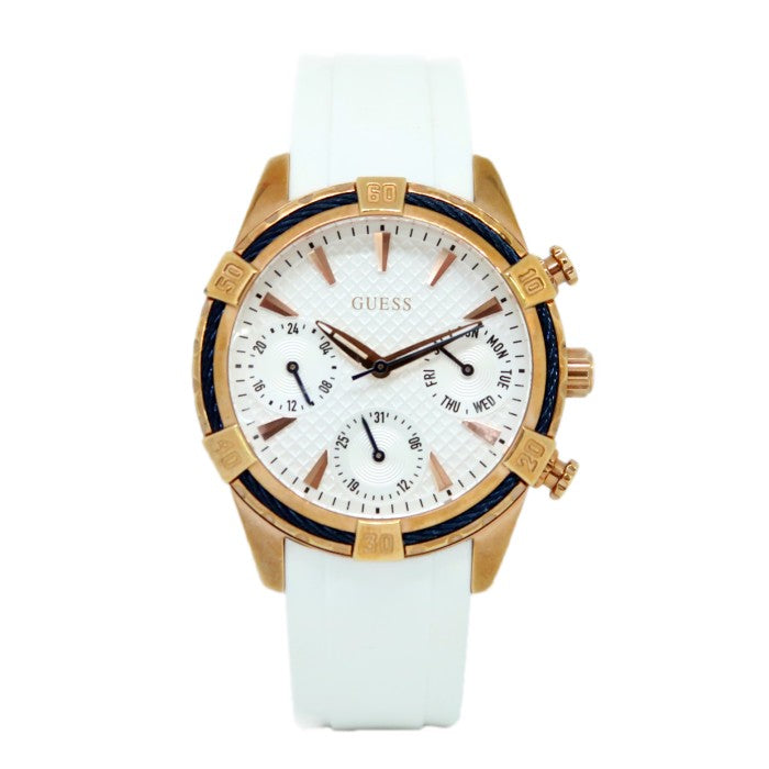 Guess Catalina White & Rose Gold Dial White Silicon Strap Watch For Women - W0562L1