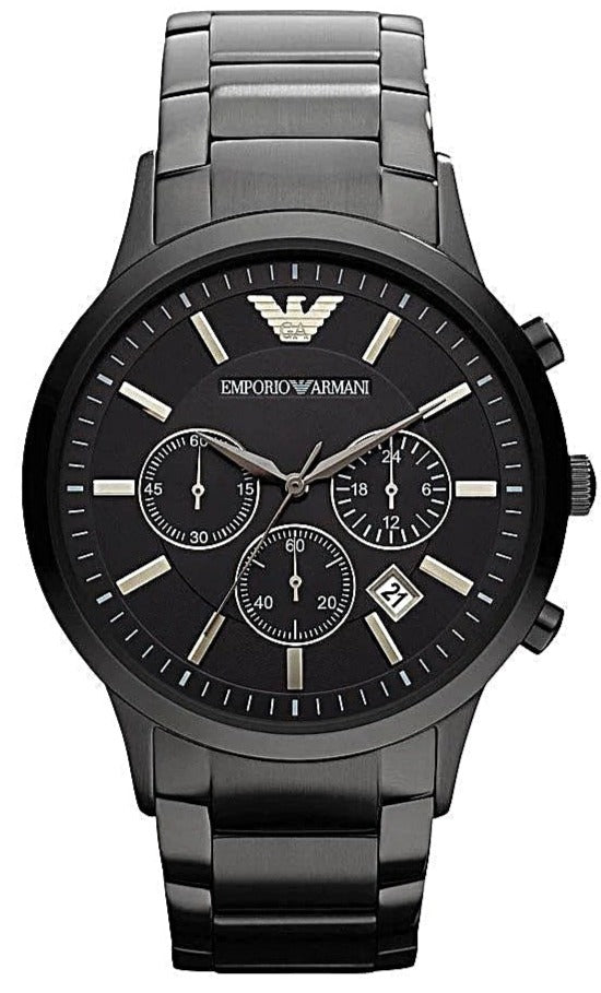 Emporio Armani Ceramica Chronograph Black Dial Black Steel Strap Watch For Men - AR1451