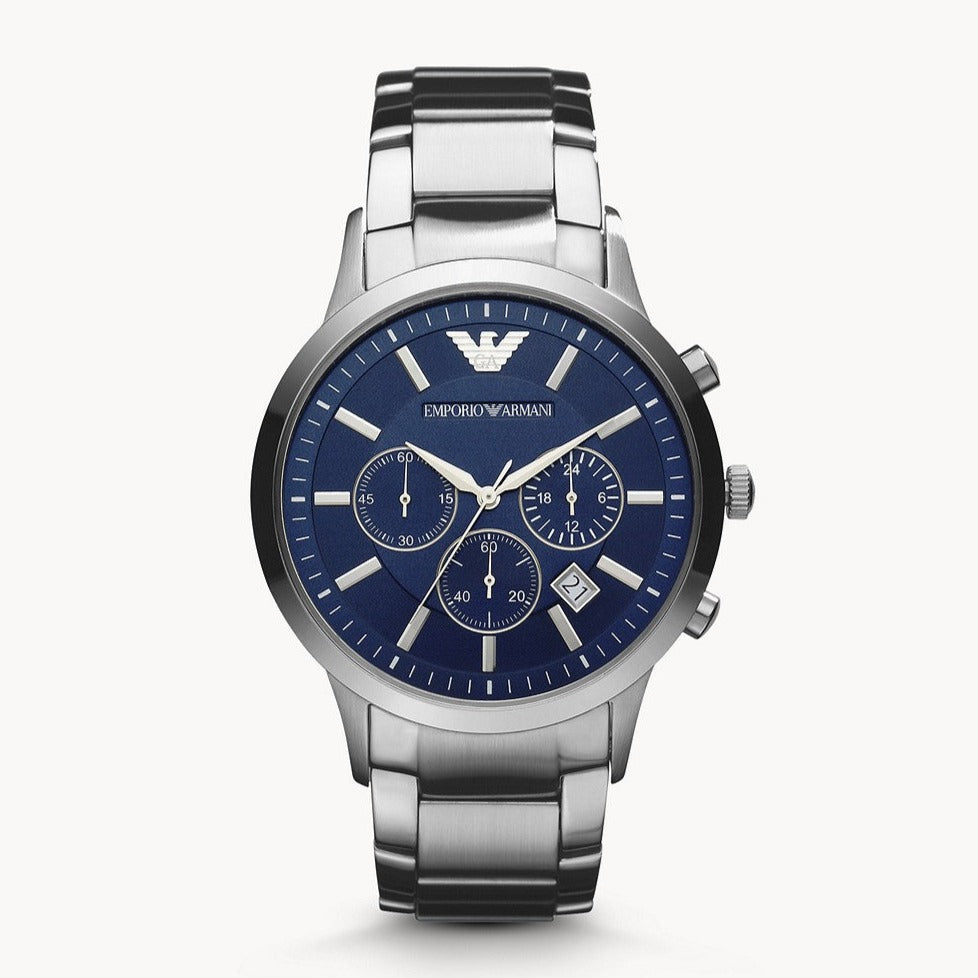 Emporio Armani Renato Chronograph Blue Dial Silver Steel Strap Watch For Men - AR2448