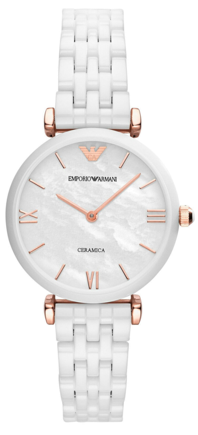 Emporio Armani Ceramica Mother of Pearl Dial White Ceramic Strap Watch For Women - AR1486