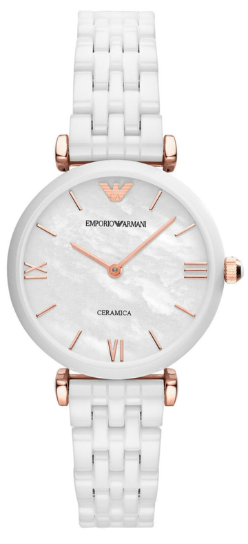 Emporio Armani Ceramica Mother of Pearl Dial White Ceramic Strap Watch For Women - AR1486