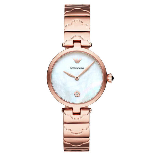 Emporio Armani Arianna White Mother of Pearl Dial Rose Gold Strap Watch For Women - AR11236