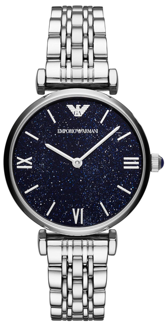 Emporio Armani Gianni T Bar Blue Dial Silver Steel Strap Watch For Women - AR11091