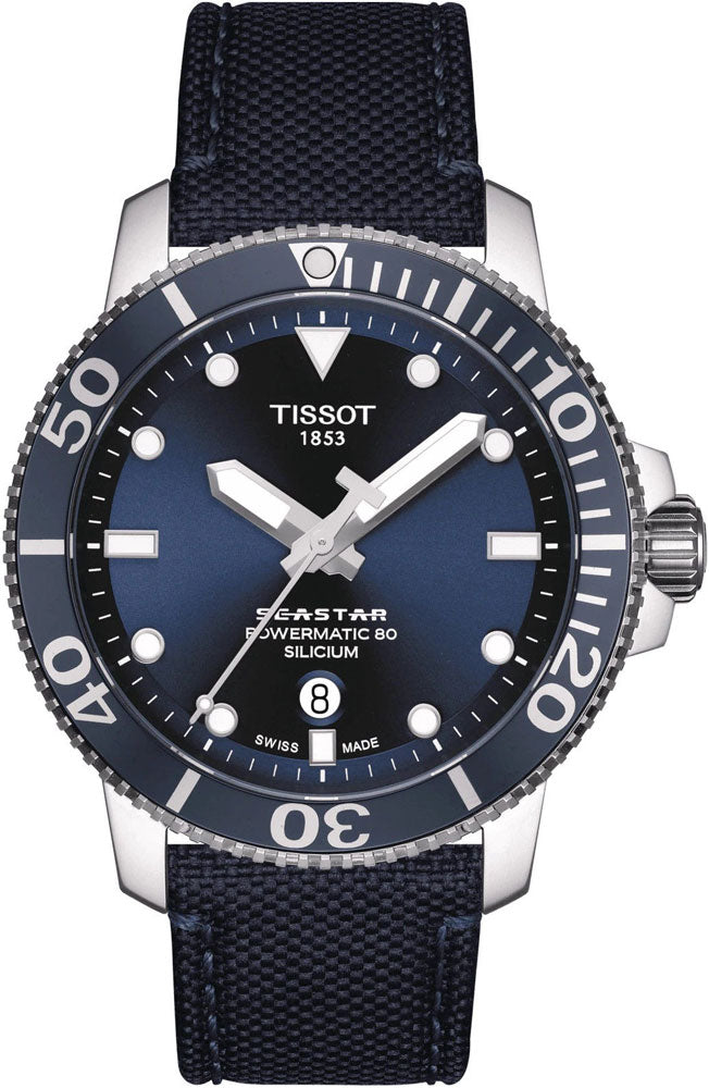 Tissot Seastar 1000 Powermatic 80 Silicium Blue Dial Nylon Strap Watch For Men - T120.407.17.041.01