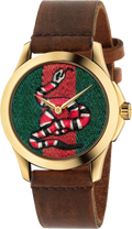 Gucci Le Marche Des Merveilles Green and Red Dial Brown Leather Strap Unisex Watch - YA1264012