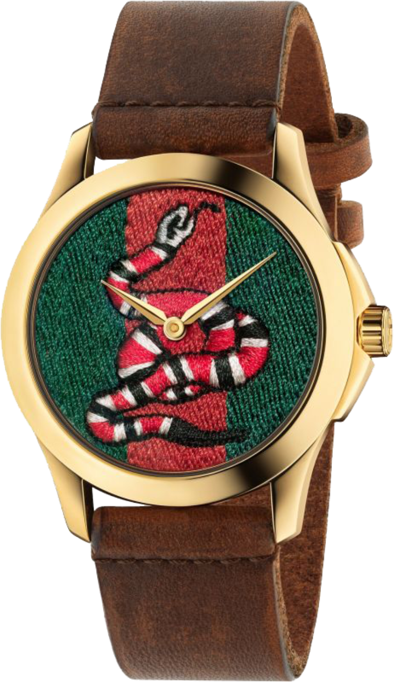 Gucci Le Marche Des Merveilles Green and Red Dial Brown Leather Strap Unisex Watch - YA1264012