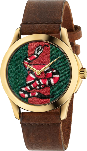 Gucci Le Marche Des Merveilles Green and Red Dial Brown Leather Strap Unisex Watch - YA1264012