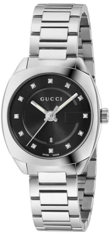 Gucci GG2570 Diamonds Black Dial Silver Steel Strap Watch For Women - YA142503