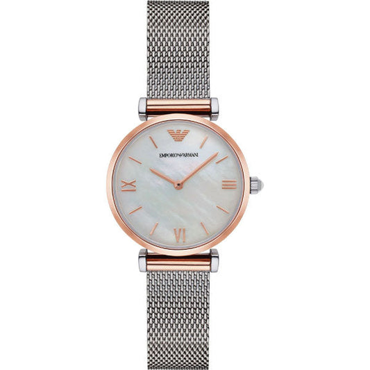 Emporio Armani Retro Mother of Pearl Dial Silver Mesh Bracelet Watch For Women - AR2067