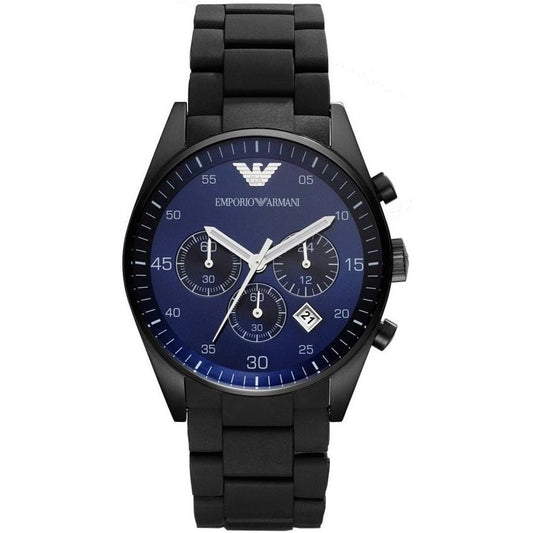 Emporio Armani Sportivo Chronograph Blue Dial Black Steel Strap Watch For Men - AR5921