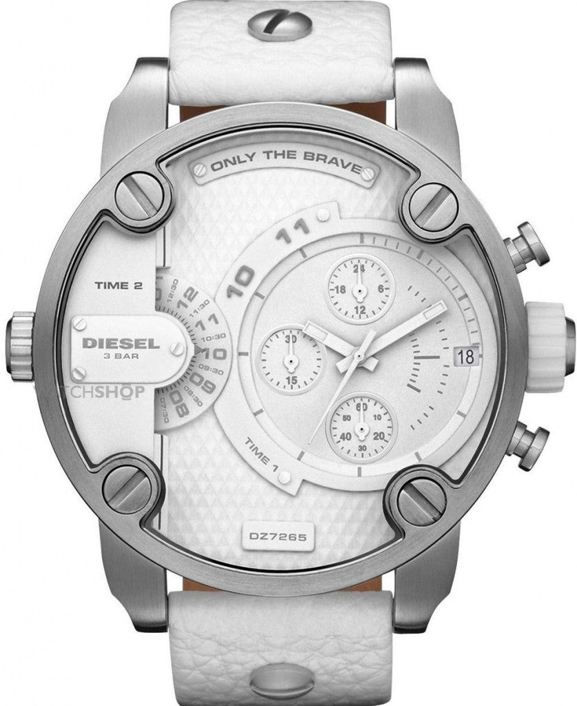 Diesel Badass Chronograph White Dial White Leather Strap Watch For Men - DZ7265