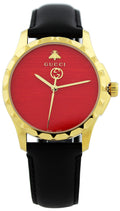 Gucci G Timeless Quartz Red Dial Black Leather Strap Watch For Men - YA126464