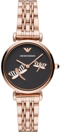 Emporio Armani Gianni T Bar Black Dial Rose Gold Steel Strap Watch For Women - AR11206