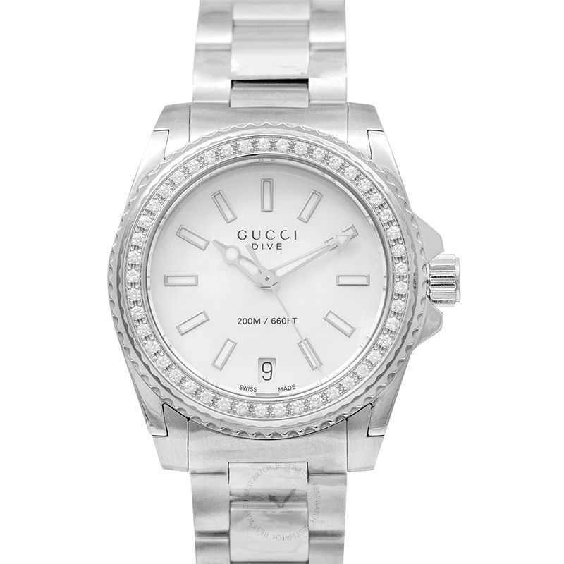 Gucci Dive Mother of Pearl Dial Diamonds Watch For Women - YA136406