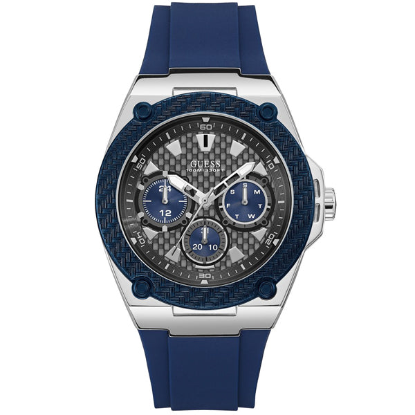 Guess Legacy Grey Dial Blue Silicone Strap Watch For Men - W1049G1