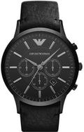 Emporio Armani Sportivo Chronograph Black Dial Black Leather Strap Watch For Men - AR2461