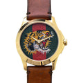 Gucci Le Marché Des Merveilles Tiger Green Red Dial Brown Leather Strap Unisex Watch - YA126497