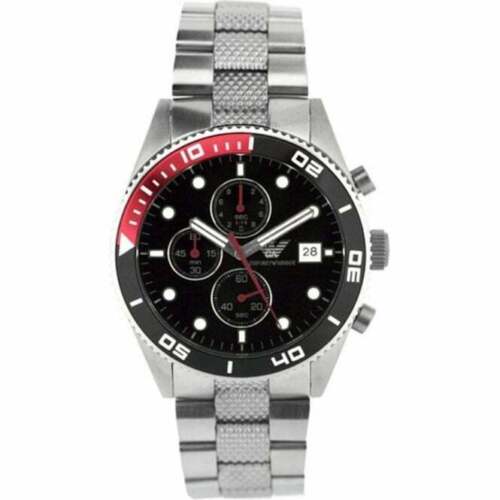 Emporio Armani Chronograph Black Dial Silver Steel Strap Watch For Men - AR5855