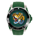 Gucci Dive Tiger Head Motif Green Dial Green Rubber Strap Watch For Men - YA136316