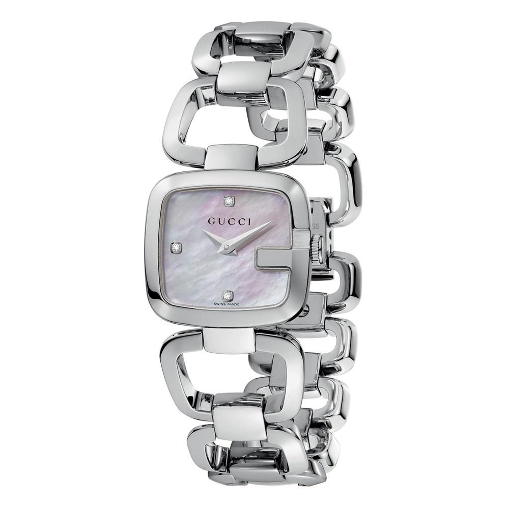 Gucci G Gucci Diamonds Mother of Pearl Dial Silver Steel Strap Watch For Women - YA125502