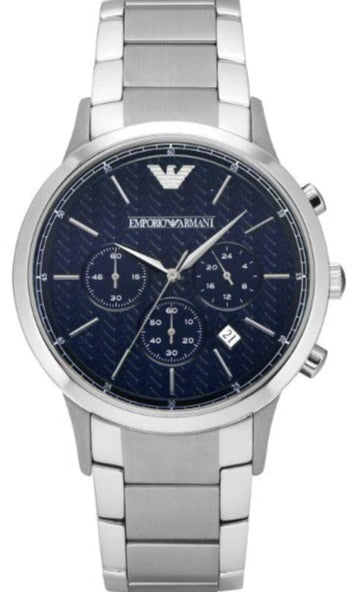 Emporio Armani Renato Chronograph Blue Dial Silver Steel Strap Watch For Men - AR2486