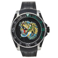 Gucci Dive Embroidered Tiger Motif Black Dial Black Rubber Strap Watch For Men - YA136318