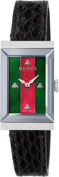 Gucci G Frame Two Tone Mother of Pearl Dial Black Leather Strap Watch For Women - YA147403