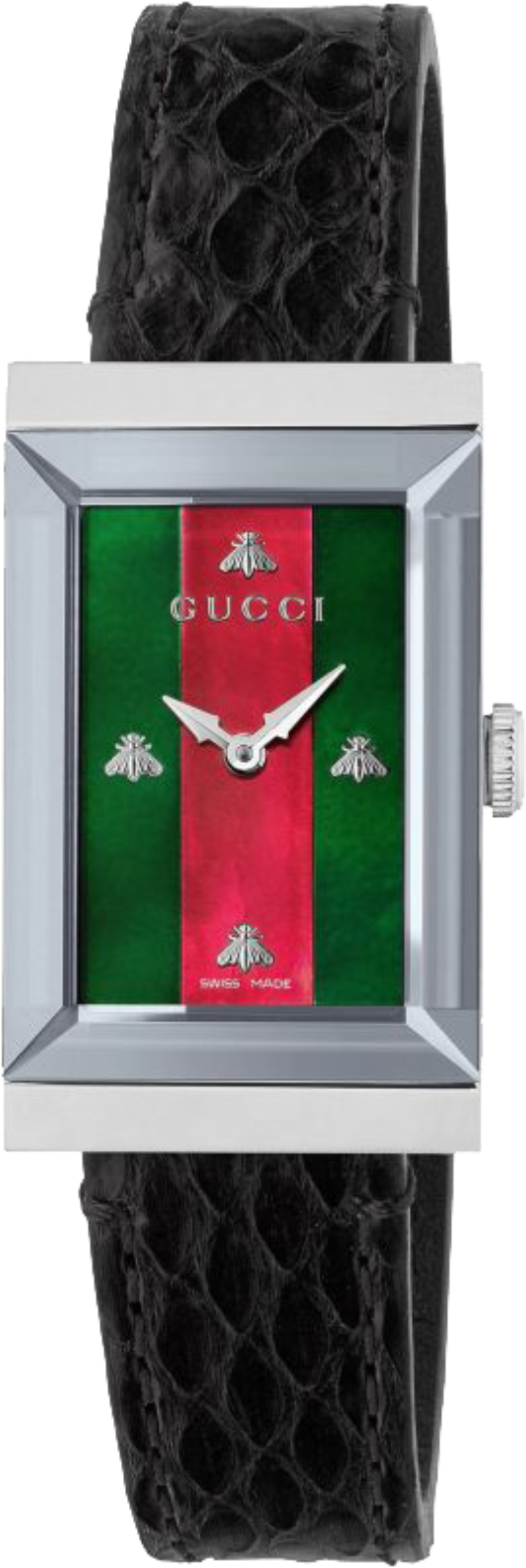 Gucci G Frame Two Tone Mother of Pearl Dial Black Leather Strap Watch For Women - YA147403