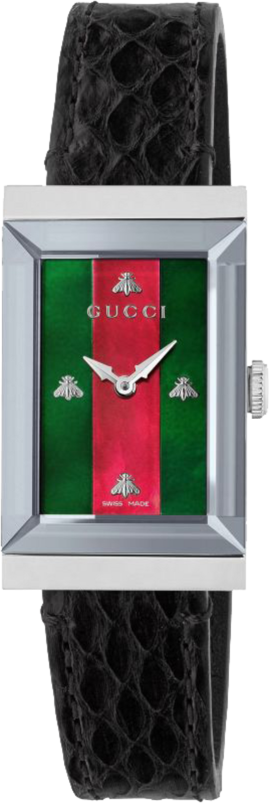 Gucci G Frame Two Tone Mother of Pearl Dial Black Leather Strap Watch For Women - YA147403