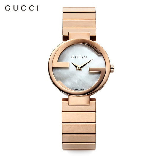 Gucci Interlocking G Quartz Mother of Pearl Dial Rose Gold Steel Strap Watch For Women - YA133515