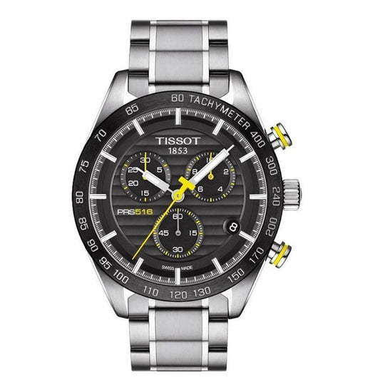 Tissot PRS 516 Chronograph Quartz Black Dial Stainless Steel Watch For Men - T100.417.11.051.00